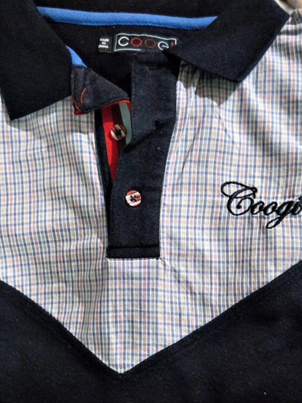 COOGI Plaid Polo Shirt in Blue & Black Like New